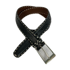 Tommy Bahama Belt‎ Womens Sz 34 Black Leather Stitched Border Square Buckle